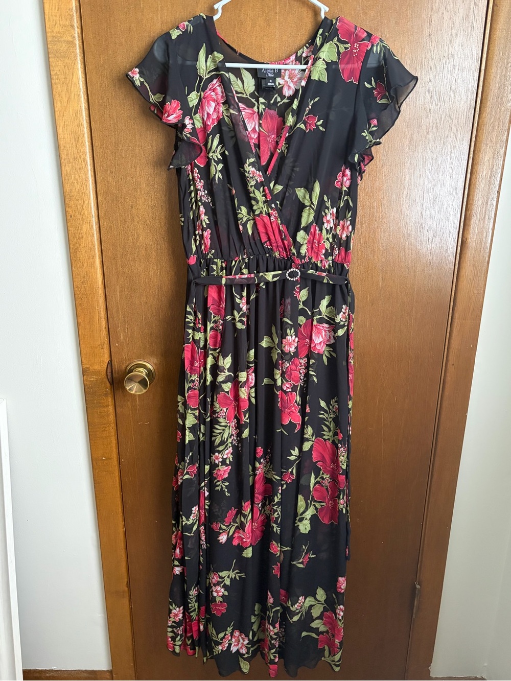 Allison Joy Black Maxi Dress with Pink Floral Print